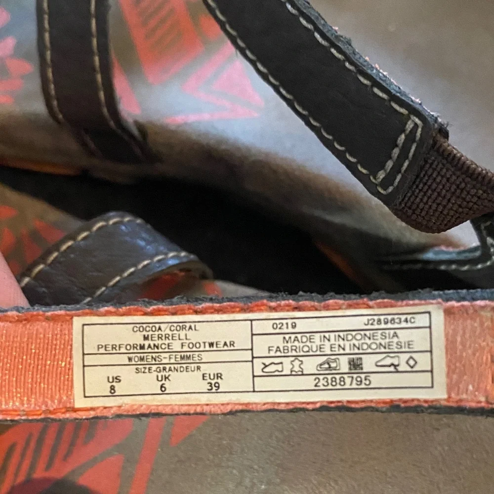 Merrell Brown and Pink Strappy Sandals with Comfort Heel Size 8 - Picture 7 of 7